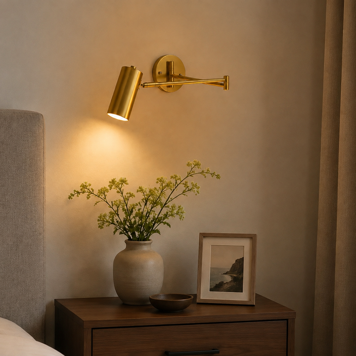 Industrial Wall Sconce Adjustable Arm LED Lighting Fixture Brass and Matte Black Wall Light