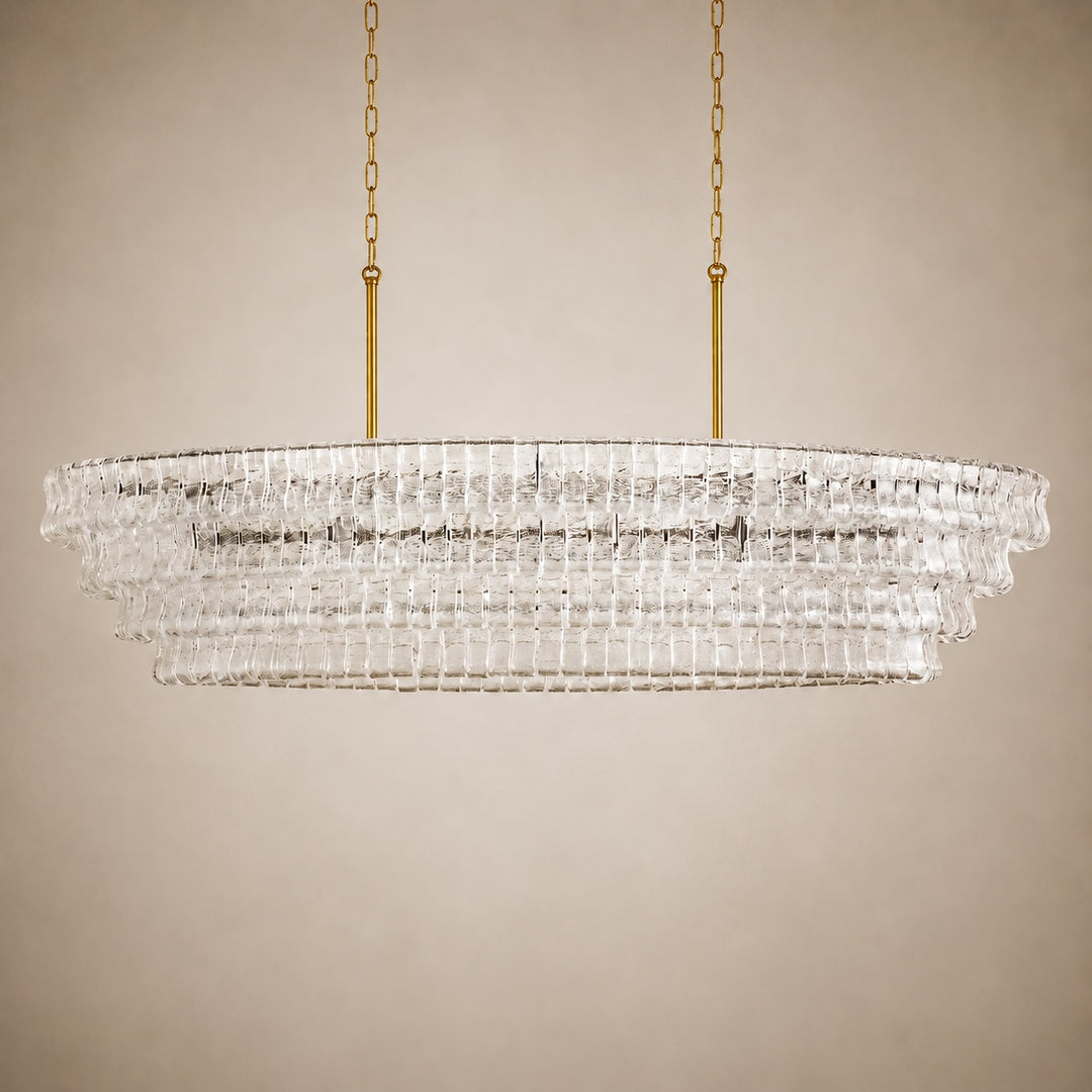 Modern Oval Chandelier Light Adjustable Hanging Steel Glass Fixture with 5 or 12 Bulb Options