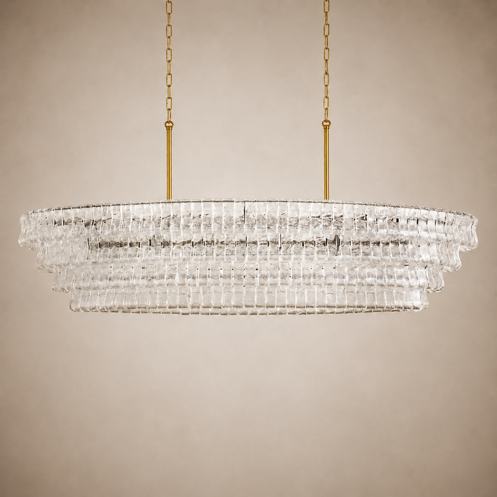 Modern Oval Chandelier Light Adjustable Hanging Steel Glass Fixture with 5 or 12 Bulb Options