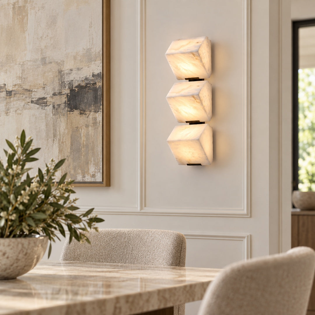 Modern Wall Light Wall Mounted Alabaster Design with Dark Metal Body for Elegant Staircase Lighting