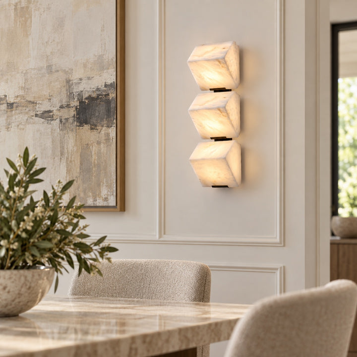 Modern Wall Light Wall Mounted Alabaster Design with Dark Metal Body for Elegant Staircase Lighting