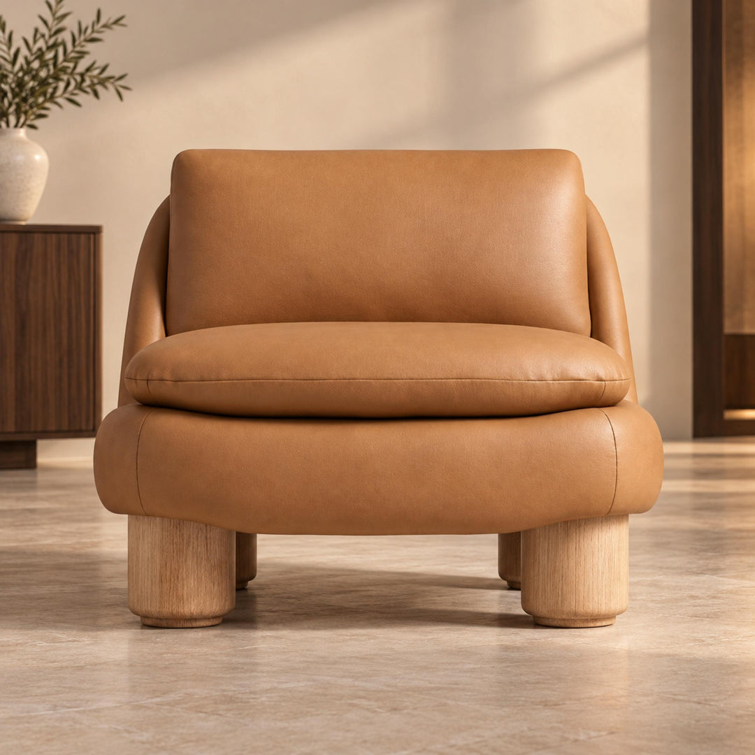 Modern Armless Accent Chair Upholstered Plush Seat with Wood Legs for Living Room