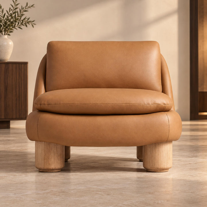 Modern Armless Accent Chair Upholstered Plush Seat with Wood Legs for Living Room