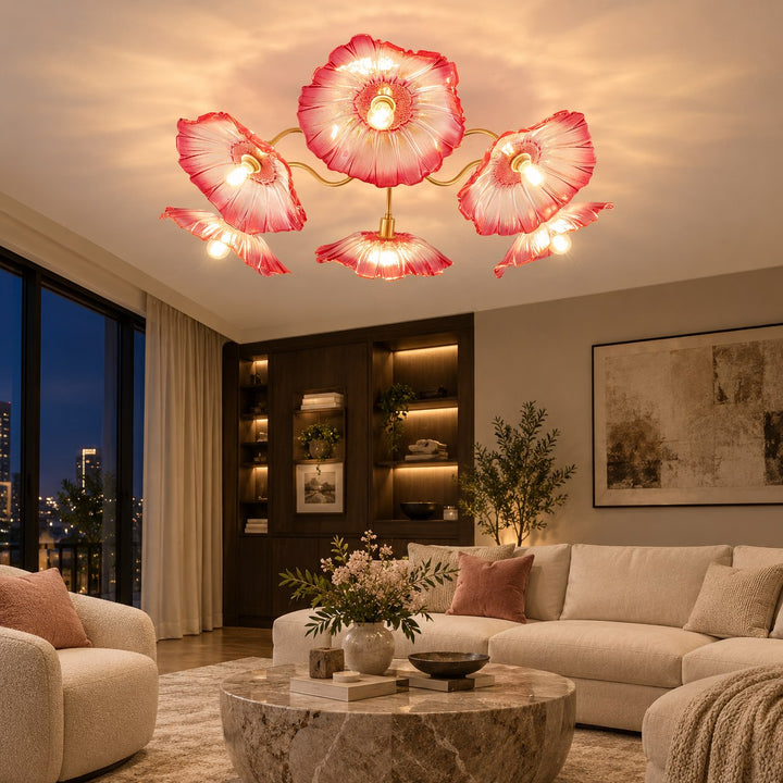 Modern Flush Mount Ceiling Light Fixture with Lotus Leaf Glass Shade and LED Technology