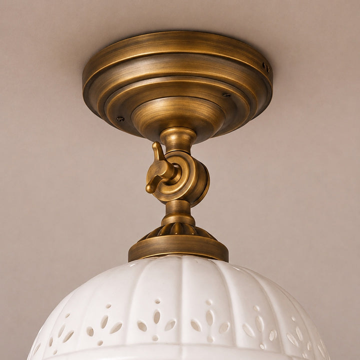 Modern Flush Mount Ceiling Light Antique Brass with Ceramic Shade Indoor Lighting Fixture