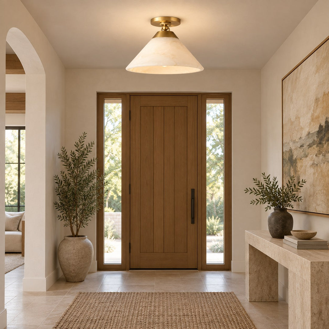 Modern Flush Mount Ceiling Light Alabaster Shade LED 12 Inch Diameter Energy Efficient