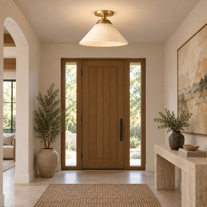 Modern Flush Mount Ceiling Light Alabaster Shade LED 12 Inch Diameter Energy Efficient