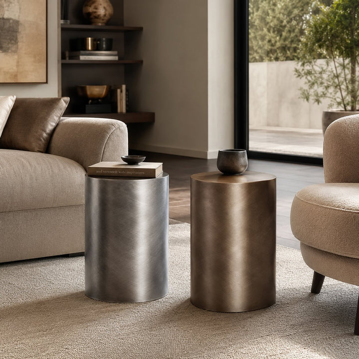 Contemporary Small Side Table with Irregular Top and Hand-Brushed Steel Finish for Versatile Spaces