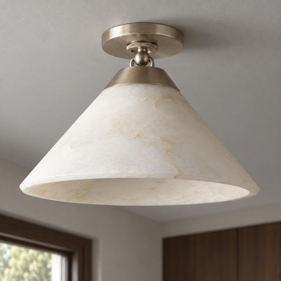 Modern Flush Mount Ceiling Light Alabaster Shade LED 12 Inch Diameter Energy Efficient