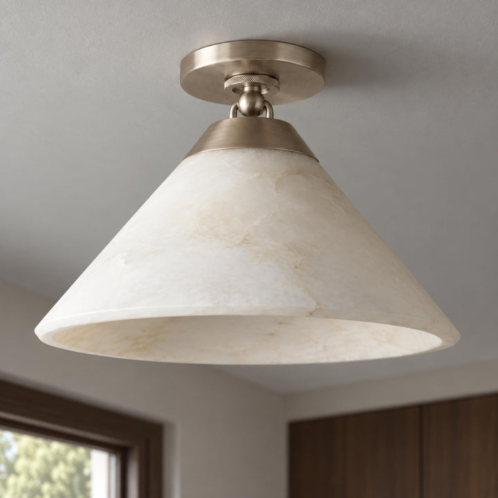 Modern Flush Mount Ceiling Light Alabaster Shade LED 12 Inch Diameter Energy Efficient
