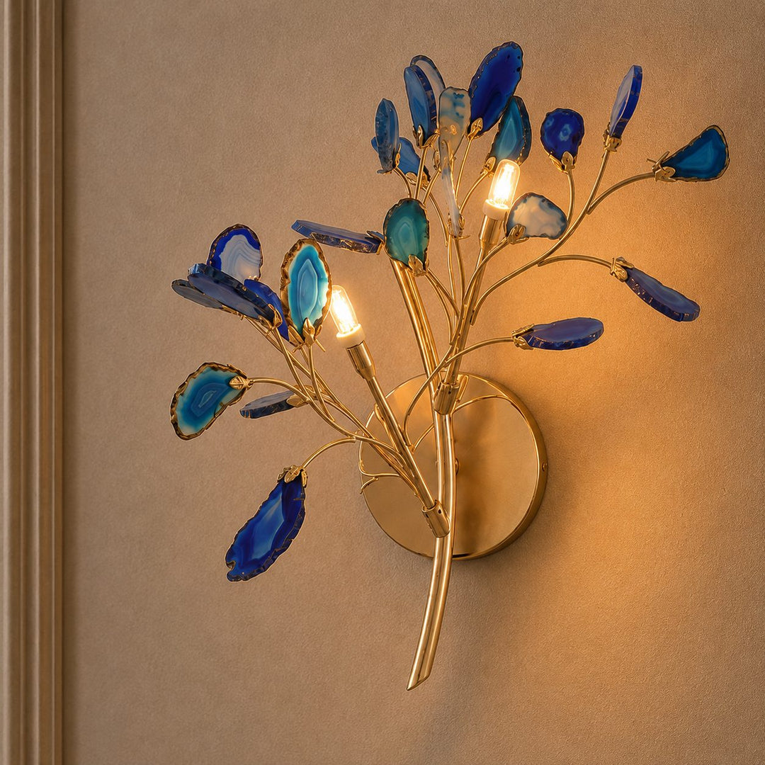 Contemporary Agate Wall Light Metal Fixture Wall Mounted Unique Natural Stone Design LED Indoor Use