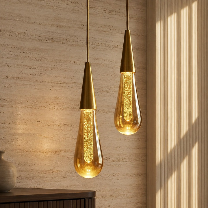 Modern Adjustable Pendant Light Hanging Chrome-Plated Iron and Crystal LED Fixture