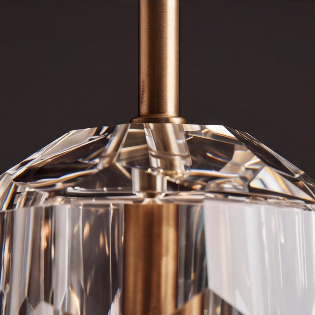 Modern K10 Crystal Pendant Light with Natural Brass – G9 LED, Rod or Cord Suspension