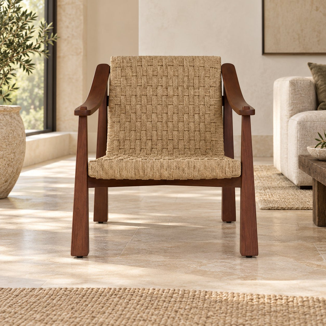 Modern Accent Chair with Woven Seagrass Seat and Ash Wood Frame for Living Room Decor