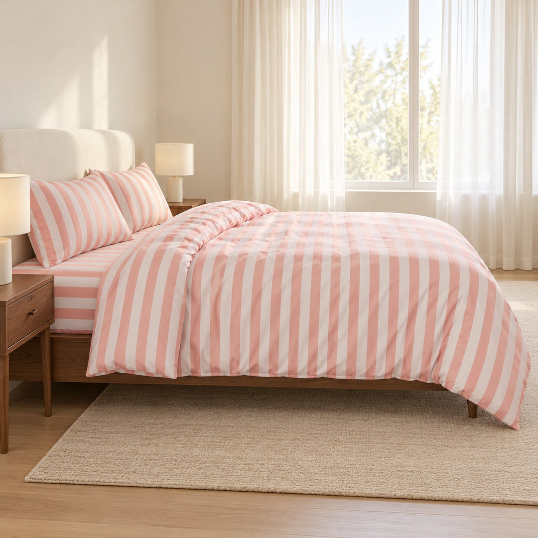 Modern Striped Bedding Set Cotton-Polyester Blend Duvet Cover Flat Sheet Pillow Case