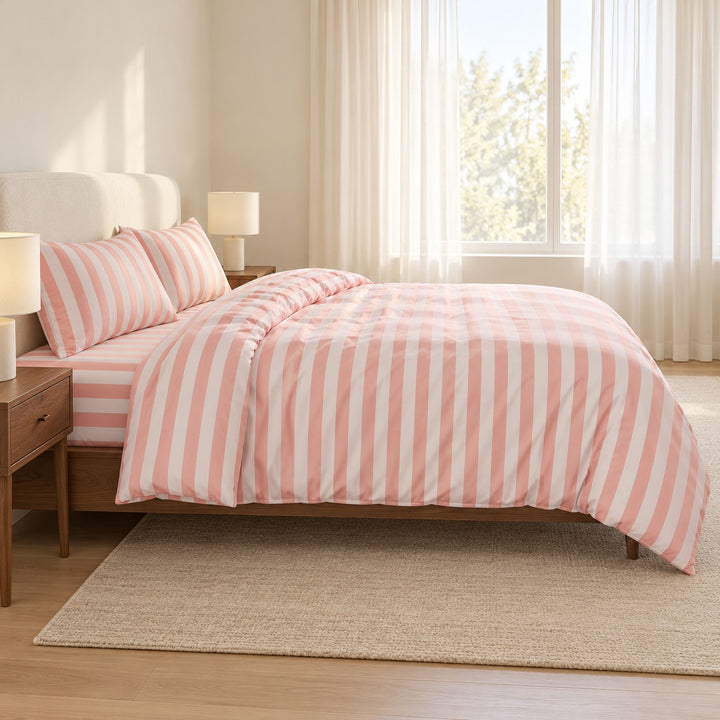 Modern Striped Bedding Set Cotton-Polyester Blend Duvet Cover Flat Sheet Pillow Case