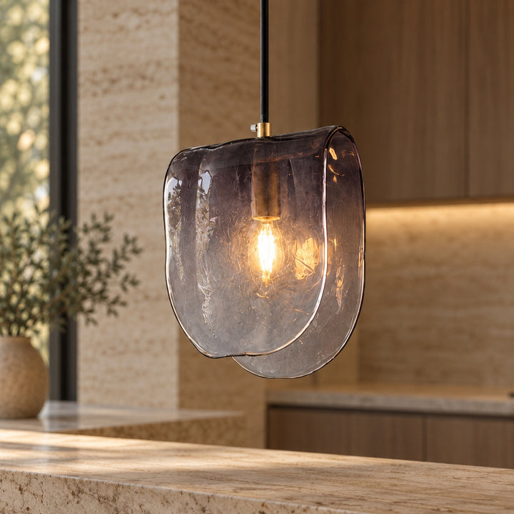 Modern Sculptural Glass Pendant Light with Natural Brass Finish