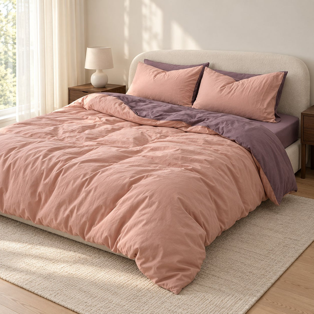 Reversible Bedding Set Cotton Jersey Knit Duvet Cover and Sheet Soft Breathable Lightweight