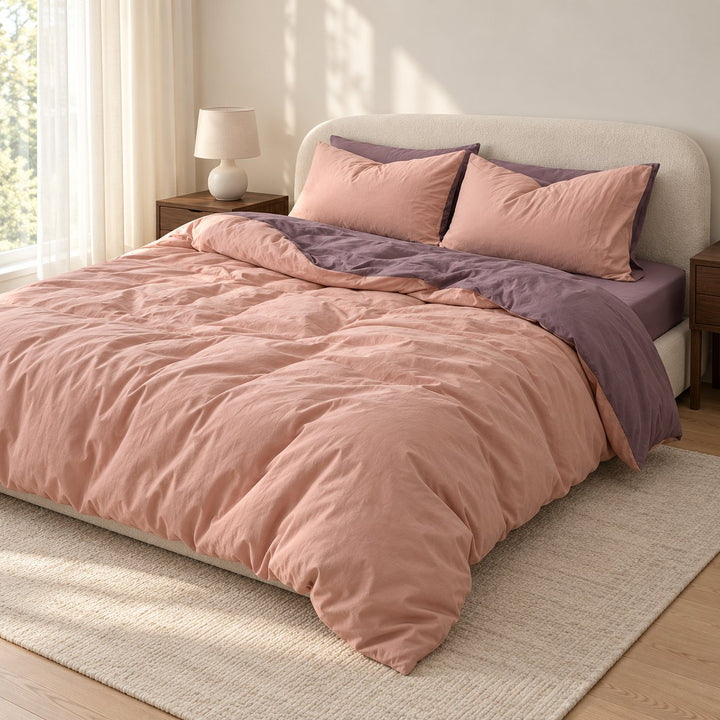 Reversible Bedding Set Cotton Jersey Knit Duvet Cover and Sheet Soft Breathable Lightweight