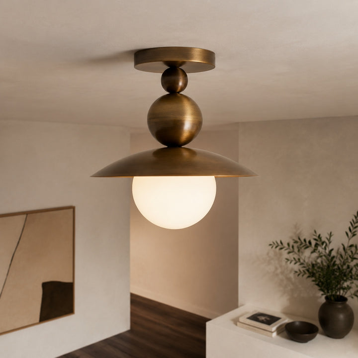 Mid-Century Modern Semi-Flush Mount Ceiling Light – Glass or Alabaster Globe