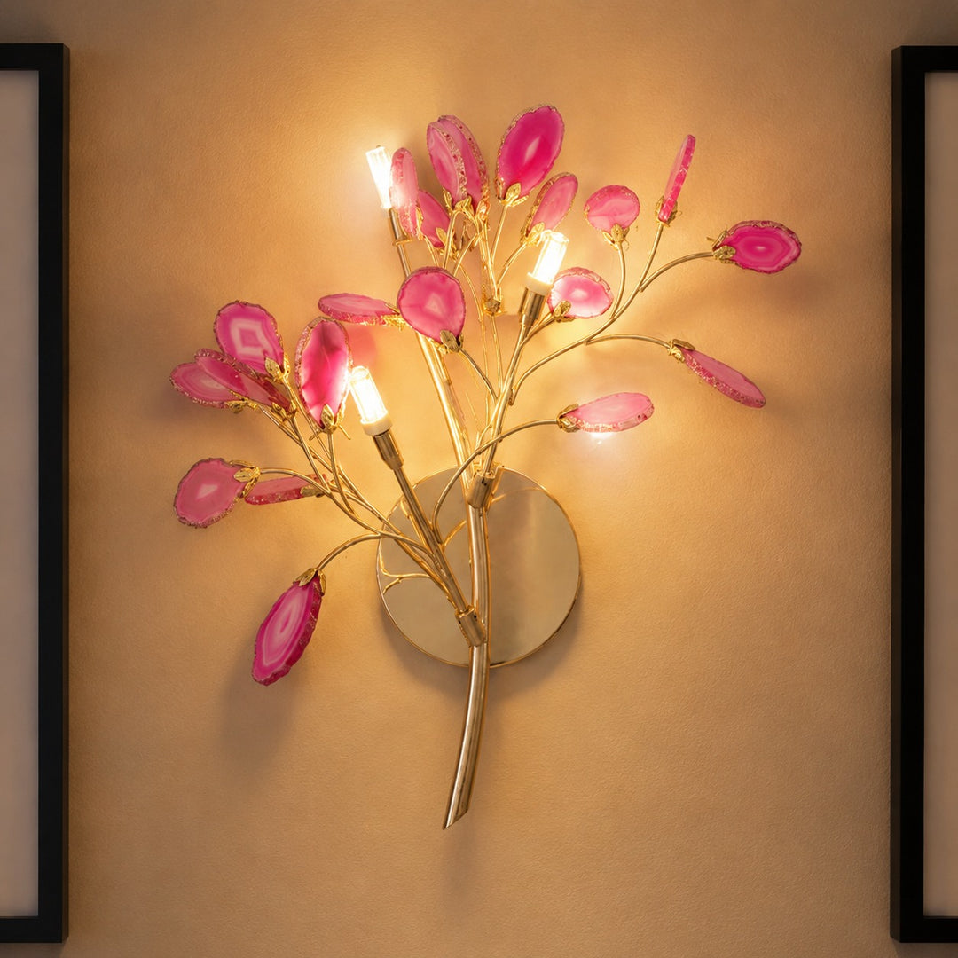 Contemporary Agate Wall Light Metal Fixture Wall Mounted Unique Natural Stone Design LED Indoor Use