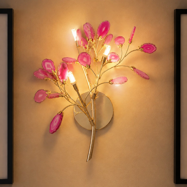 Contemporary Agate Wall Light Metal Fixture Wall Mounted Unique Natural Stone Design LED Indoor Use