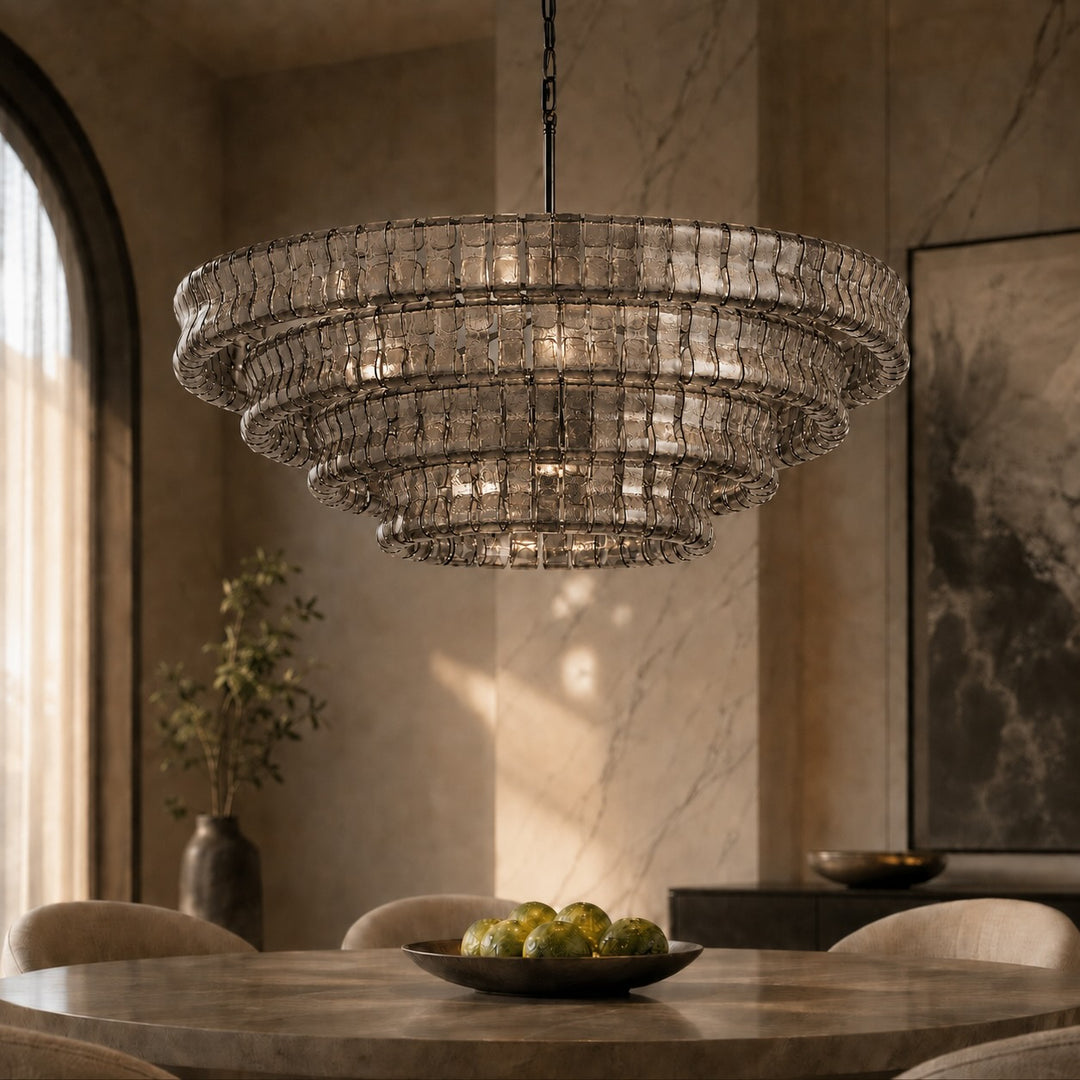 Modern Chandelier Light Adjustable Hanging Glass Steel 6 Bulb Dimmable Indoor Fixture