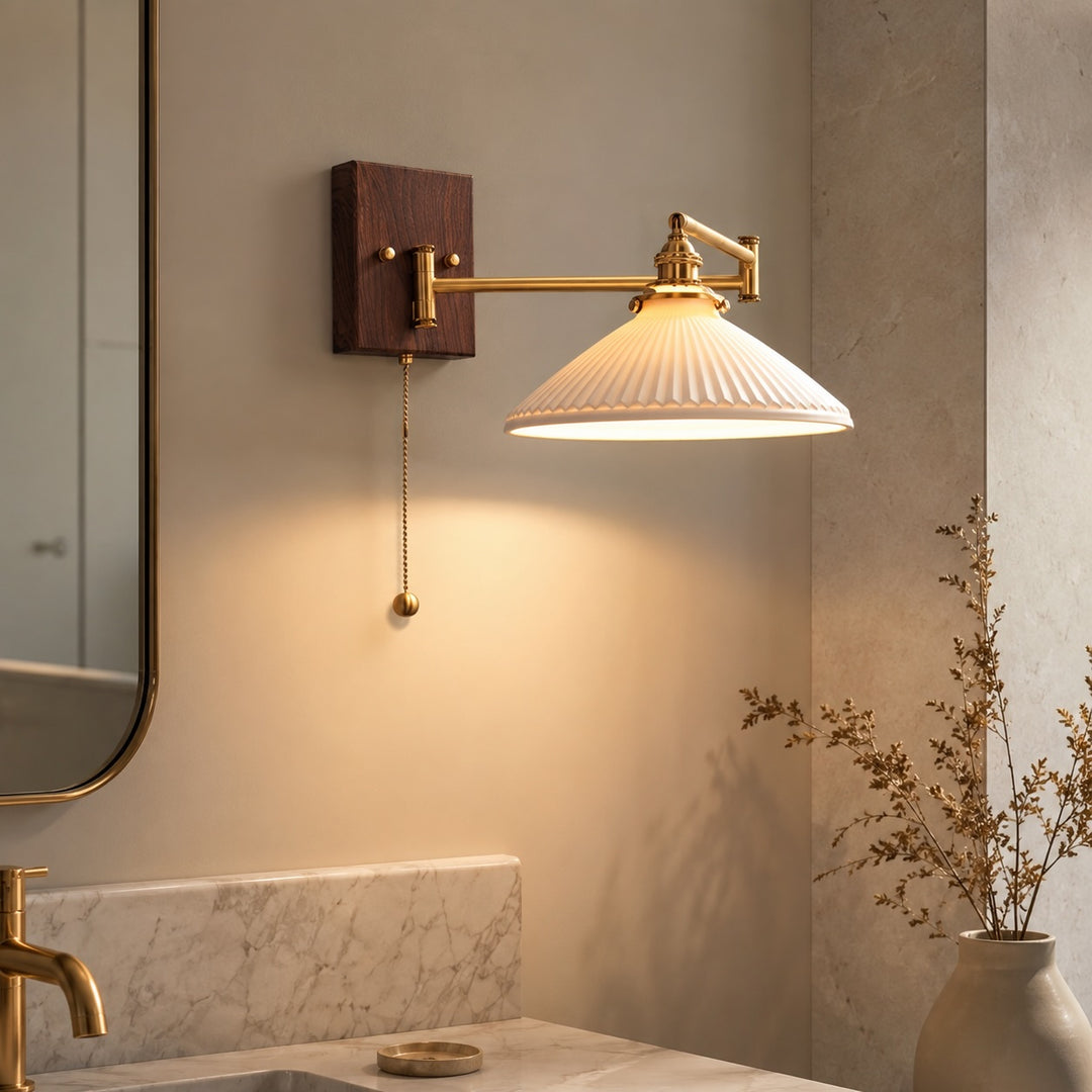 Modern Ceramic Wall Lamp Wall Mounted with Brass and Walnut Fittings Dimmable