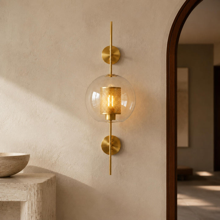 Modern Wall Light Clear Glass Wall Mounted Brass Dimmable LED Fixture Warm Glow