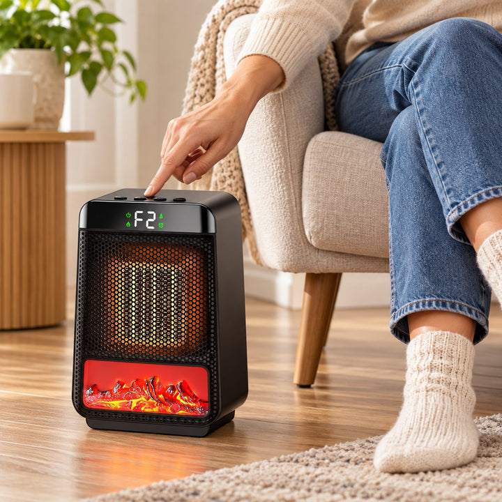 Compact Ceramic Heater with Fan and Digital LED Display for Efficient Heating