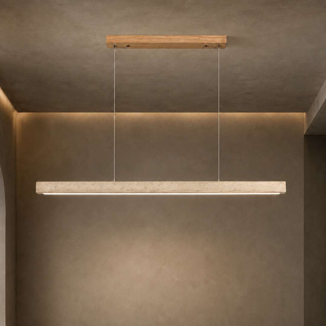 Modern Pendant Lamp with Adjustable LED Lighting and Travertine Shade for Kitchen Island