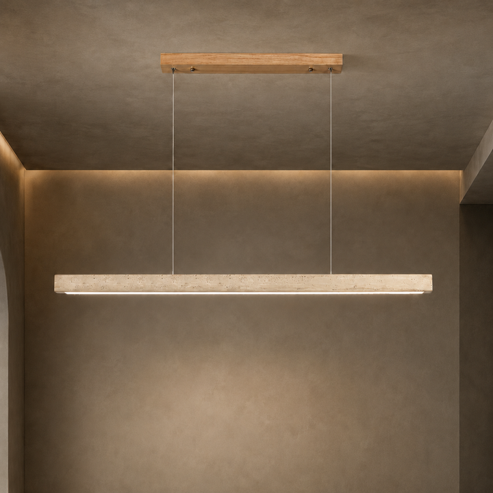 Modern Pendant Lamp with Adjustable LED Lighting and Travertine Shade for Kitchen Island