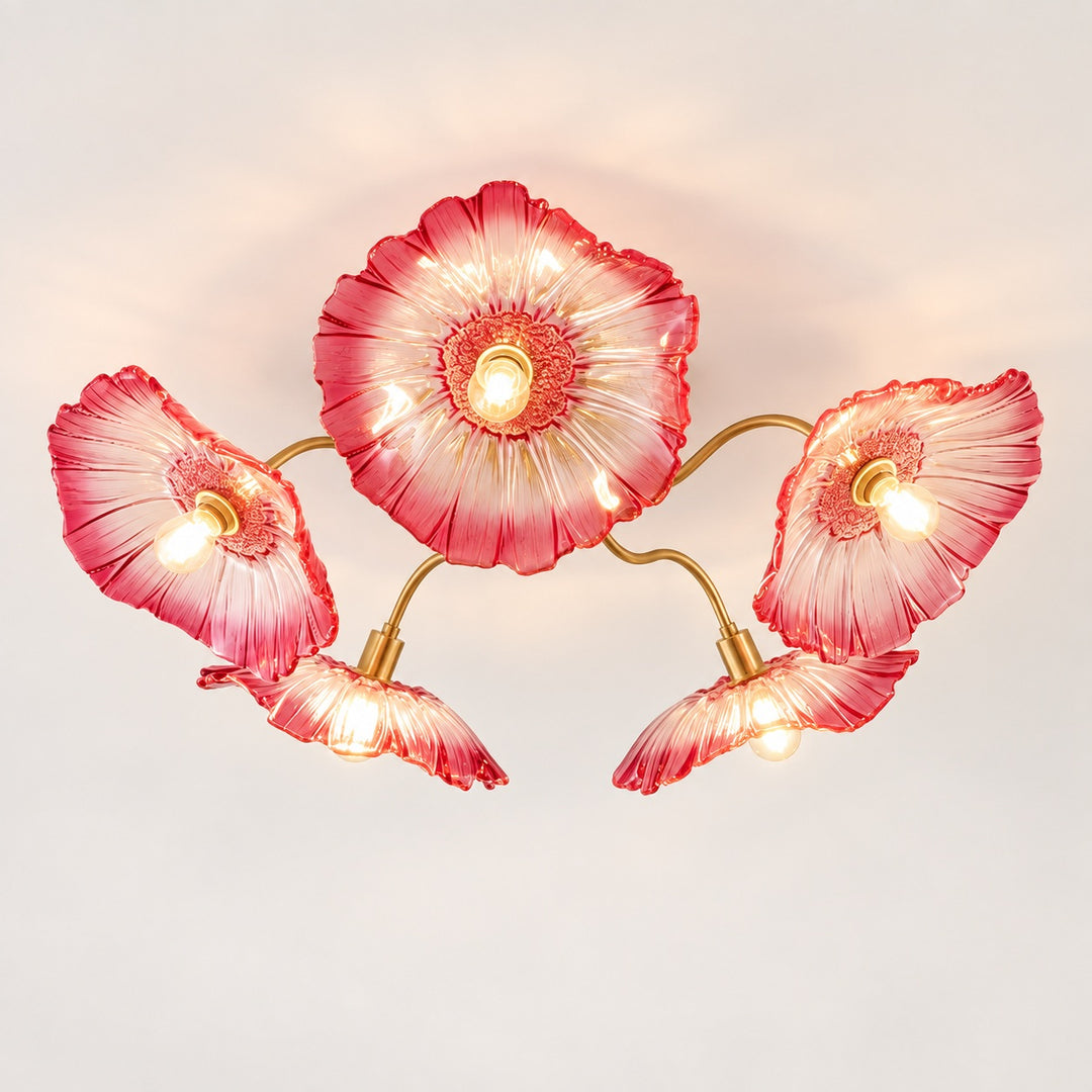 Modern Flush Mount Ceiling Light Fixture with Lotus Leaf Glass Shade and LED Technology