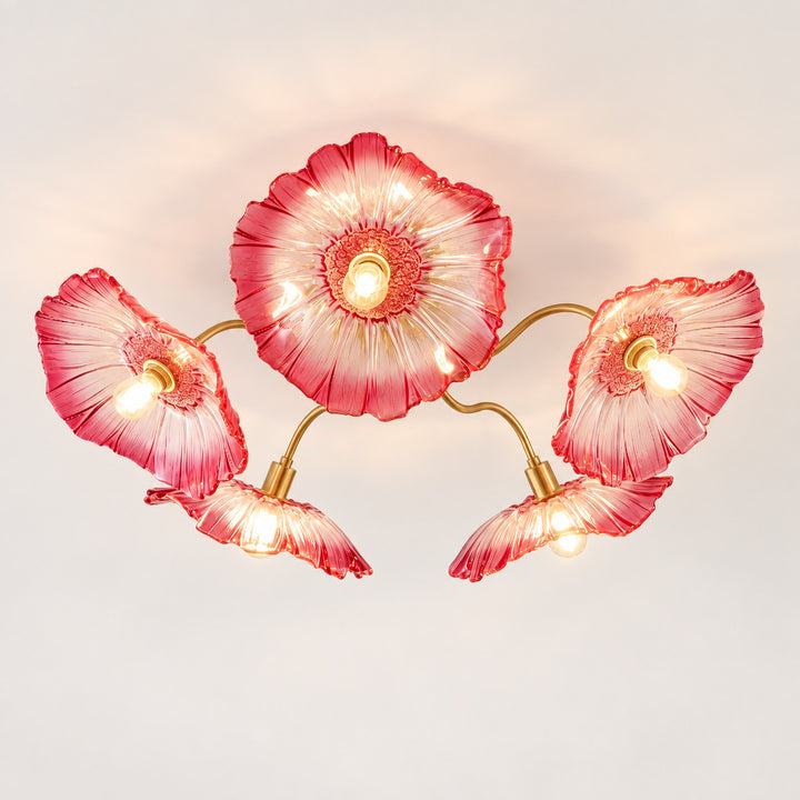 Modern Flush Mount Ceiling Light Fixture with Lotus Leaf Glass Shade and LED Technology
