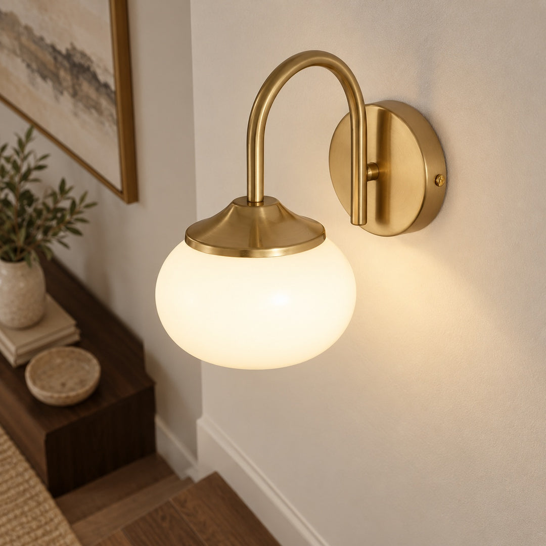 Modern Wall Light Copper Fixture with Pink Glass Shade for Indoor LED Bulbs