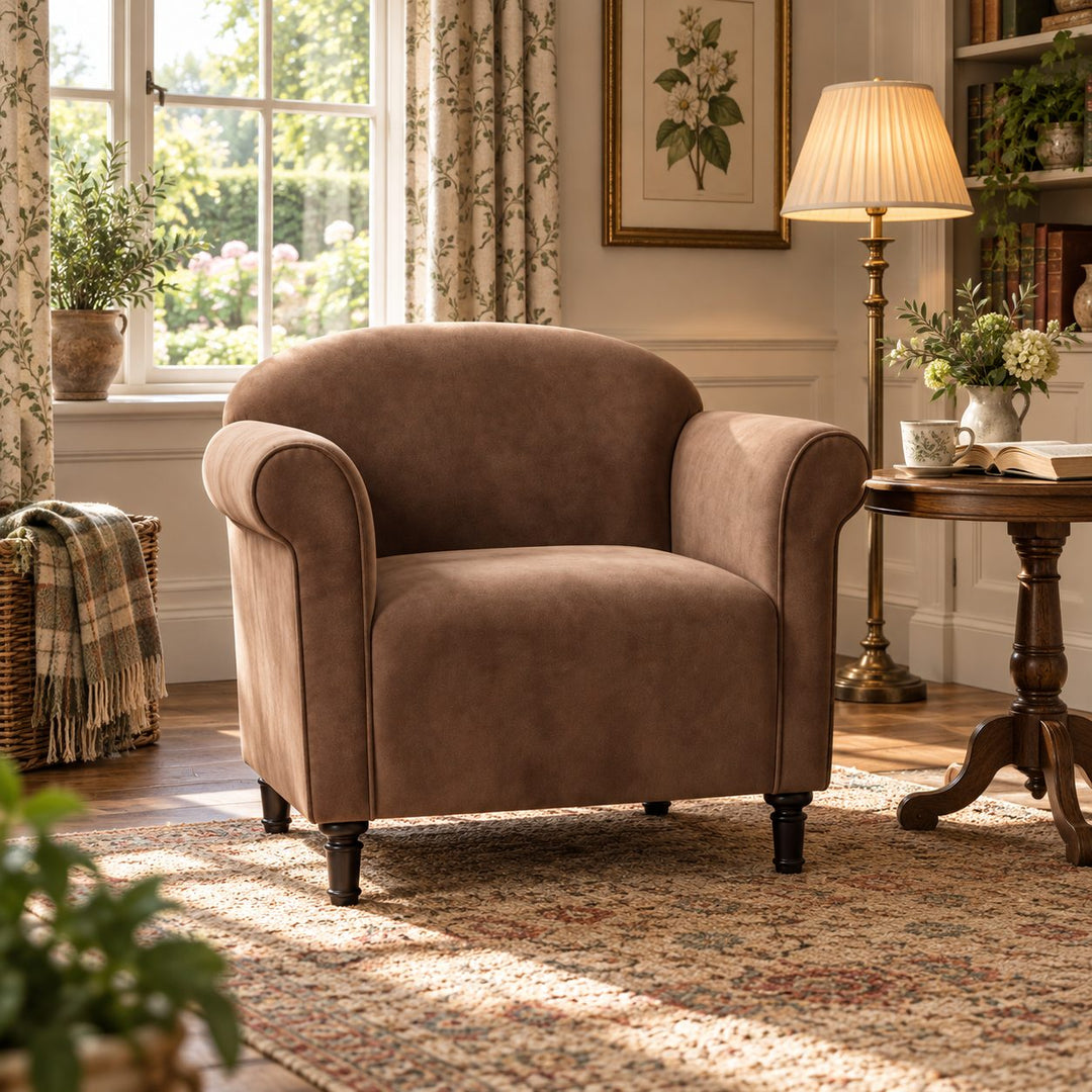 Modern Velvet Accent Armchair with Solid Birch Legs for Comfortable Lounge Seating