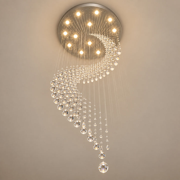 Modern Spiral Crystal Chandelier Adjustable Height Metal Frame 6 to 15 Bulbs for Foyer