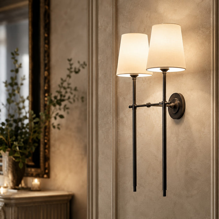 Modern Brass Wall Sconce Wall Mounted Tapered Fabric Shade LED Compatible Indoor Light