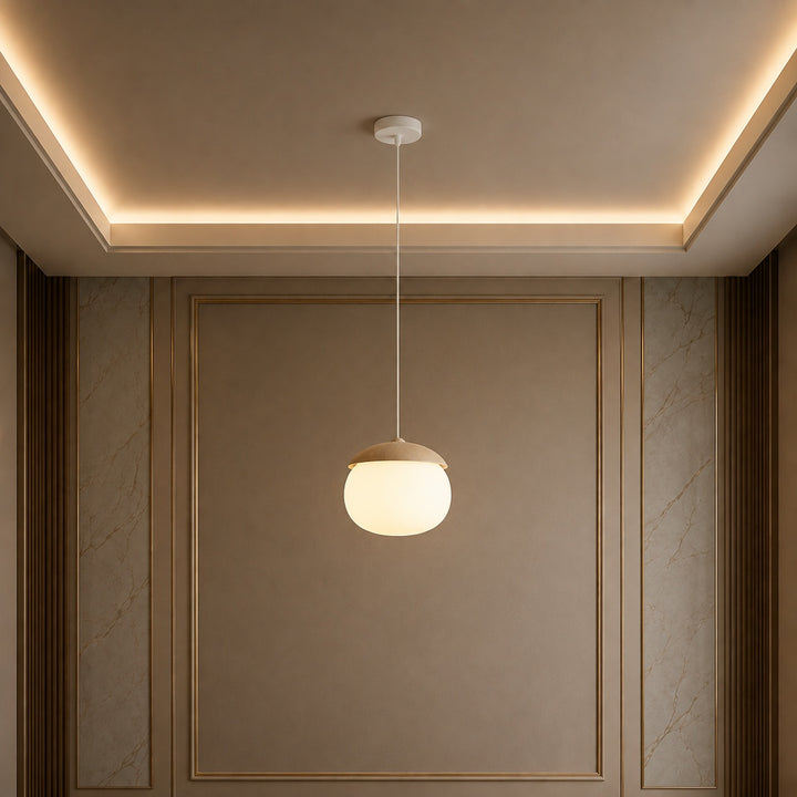 Modern Pendant Light Adjustable Hanging Fixture Wood Look Frosted Glass LED for Kitchen Island