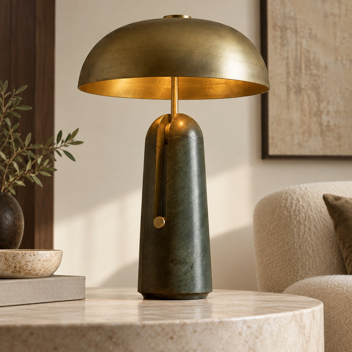 Contemporary Table Lamp with Adjustable Metal Shade and Travertine or Marble Base for Elegant Interiors