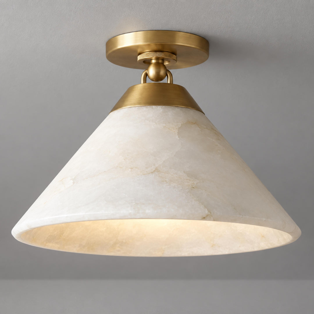Modern Flush Mount Ceiling Light Alabaster Shade LED 12 Inch Diameter Energy Efficient