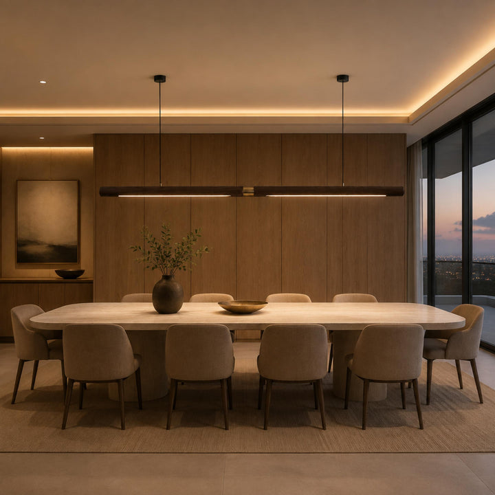 Modern Minimalist Pendant Light Adjustable Height Wood LED Diffuser for Kitchen Island Lighting