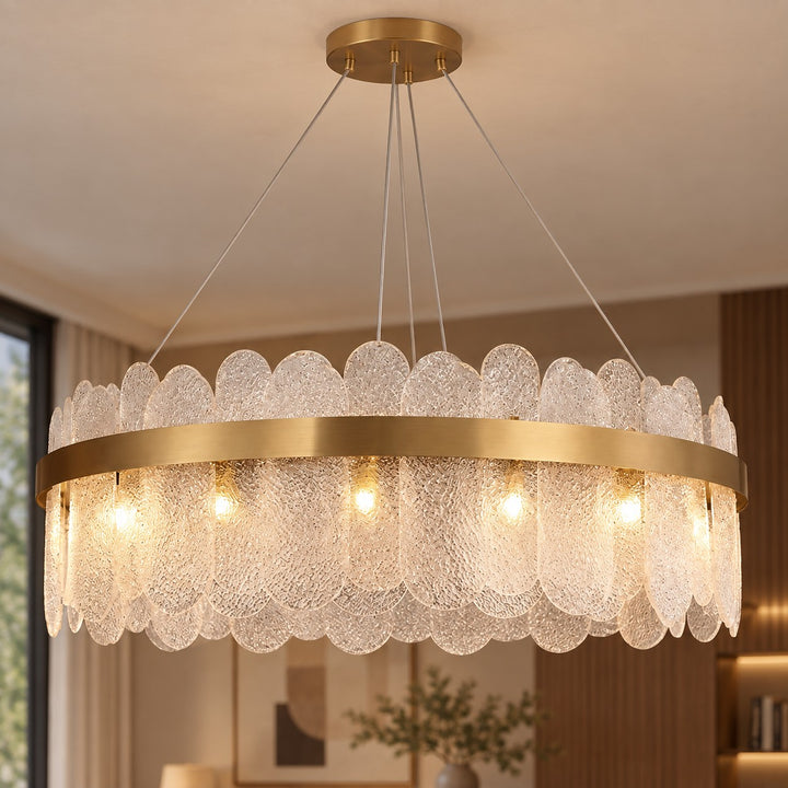 Modern Chandelier Light Adjustable Hanging Metal Frame with Clear Glass 14 Light Source G9 LED Compatible