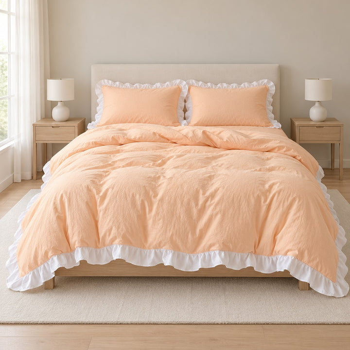 Modern Crumpled Ruffle Bedding Set Duvet Cover and Flat Sheet Polyester Soft Texture
