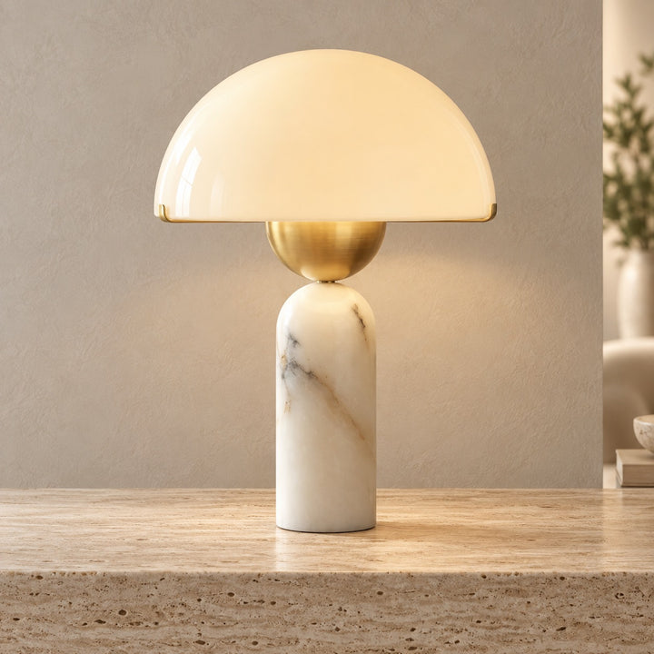 Modern Adjustable Table Lamp with Alabaster Shade and LED Compatibility for Bedroom or Desk Use