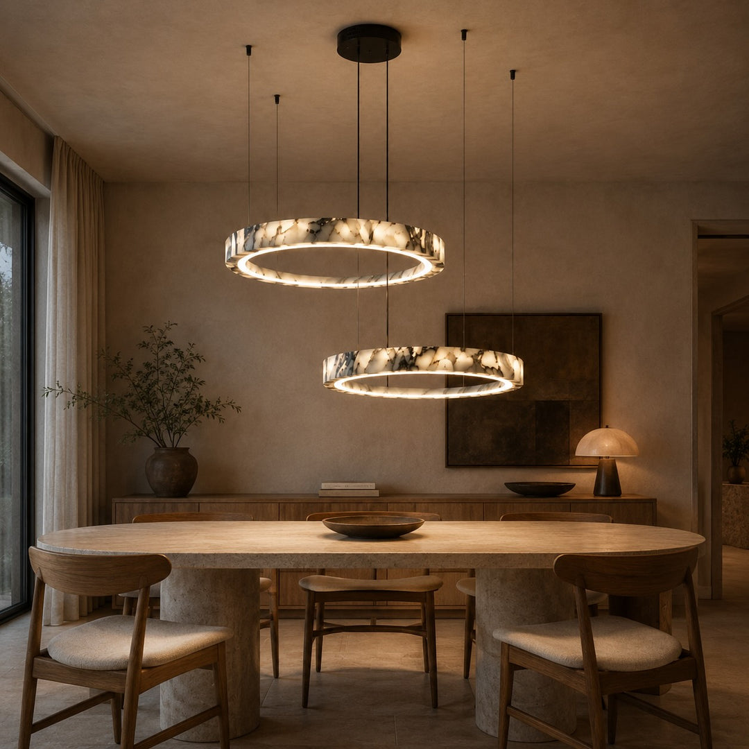 Modern Multi Ring Chandelier Pendant Light Adjustable Natural Marble Integrated LED Illumination