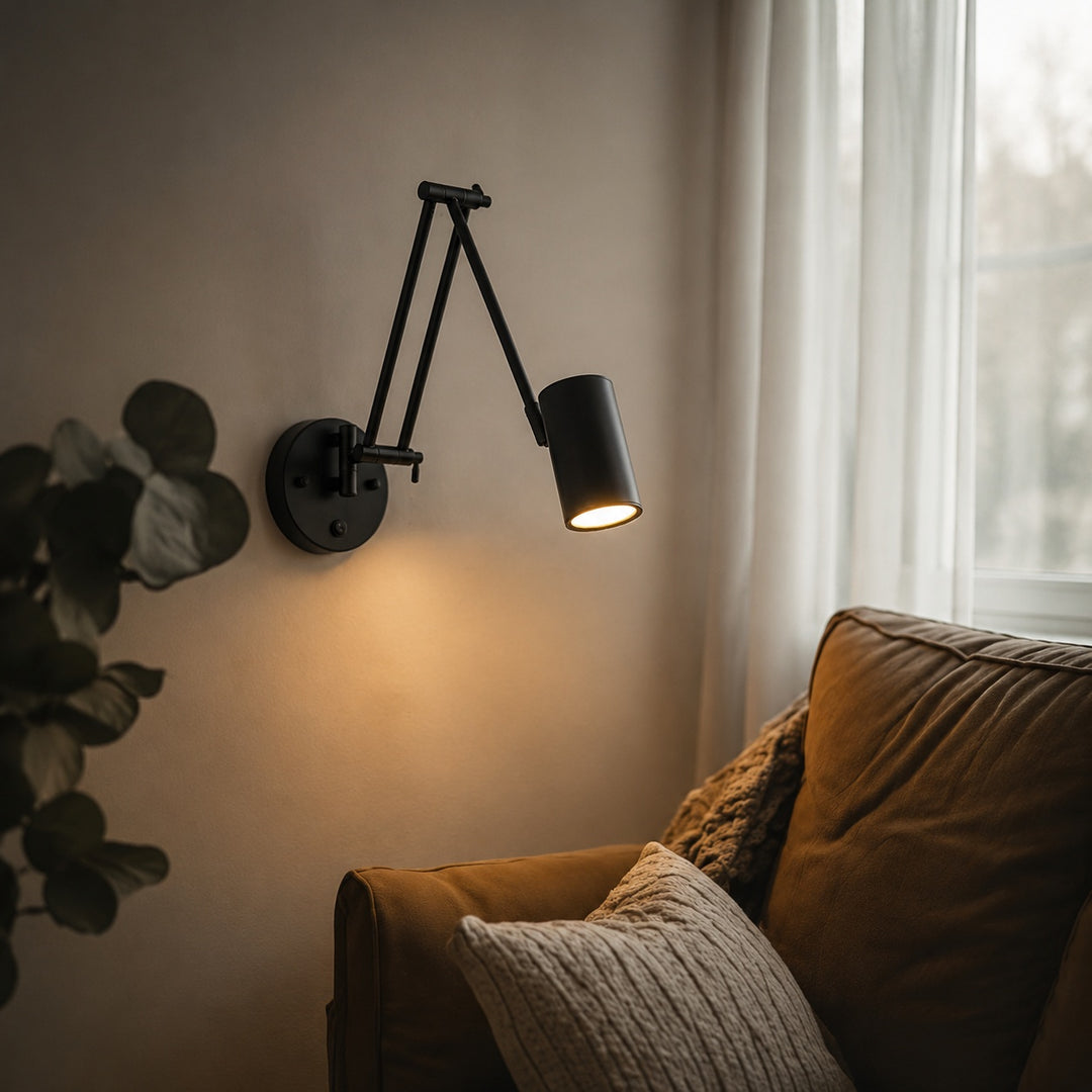 Industrial Wall Light Adjustable Sconce with Metal Fixture in Matte Black and Brushed Gold Finish