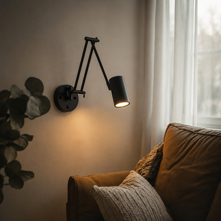 Industrial Wall Light Adjustable Sconce with Metal Fixture in Matte Black and Brushed Gold Finish