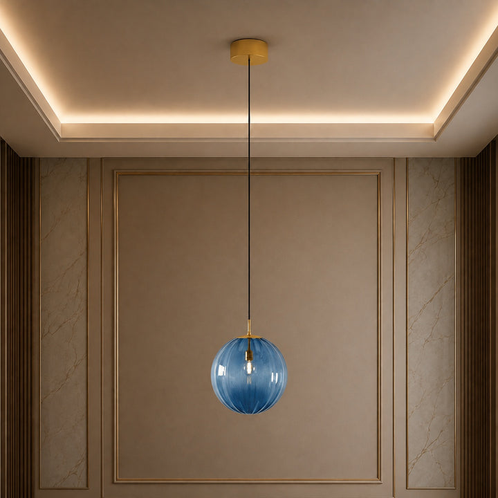 Contemporary Hanging Pendant Light Stained Glass Globe Adjustable LED Fixture
