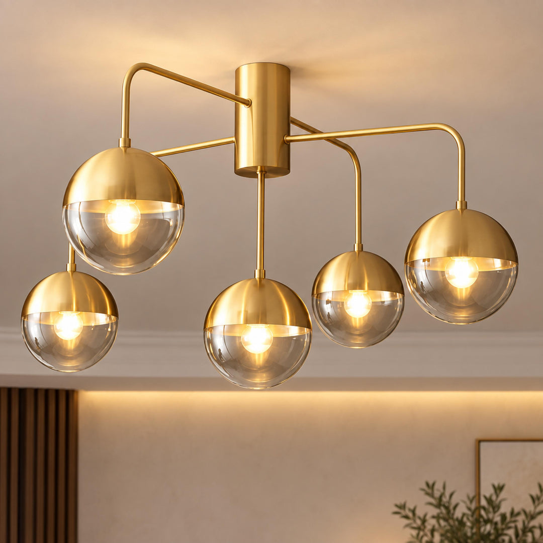 Modern Industrial Ceiling Light Flush Mount Glass and Metal Adjustable LED Compatible 40W
